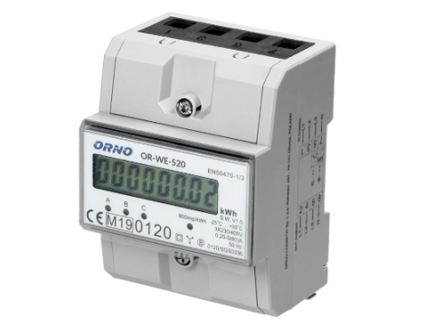 ORNO 3-fazowy licznik energii elektrycznej, 80A, MID, 3 moduły, DIN TH-35mm