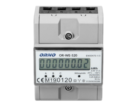 ORNO 3-fazowy licznik energii elektrycznej, 80A, MID, 3 moduły, DIN TH-35mm - 4