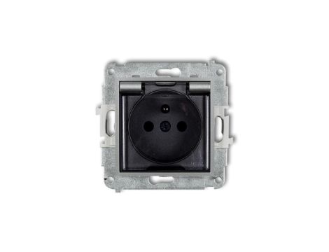 ICON Mechanizm gniazda bryzgoszczelnego z uziemieniem 2P+Z (klapka dymna, przesłony torów prądowych) srebrny metalik 7IGPB-1zdp