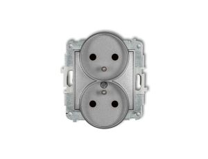 ICON Mechanizm gniazda podwójnego do ramki z uziemieniem 2x(2P+Z) (przesłony torów prądowych) srebrny metalik 7IGPR-2zp