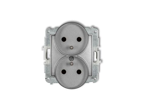 ICON Mechanizm gniazda podwójnego do ramki z uziemieniem 2x(2P+Z) (przesłony torów prądowych) srebrny metalik 7IGPR-2zp