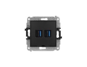 ICON Mechanizm gniazda podwójnego 2xUSB A-A 3.0, bez pola opisowego czarny mat 12IGUSBBO-6