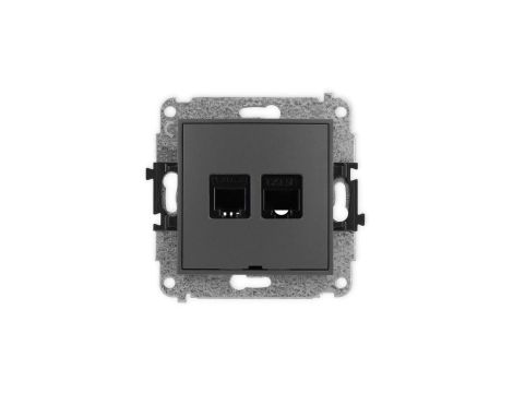 ICON Mechanizm gniazda telefonicznego 1xRJ11 + komp. 1xRJ45 kat. 5e, 8-styk, beznarzędziowe, bez opisu grafitowy mat 28IGTKBO
