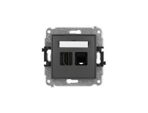 ICON Mechanizm gniazda pojedynczego HDMI 2.0 + gniazda komp. poj. 1xRJ45, kat. 5e, 8-stykowy grafitowy mat 28IGHK