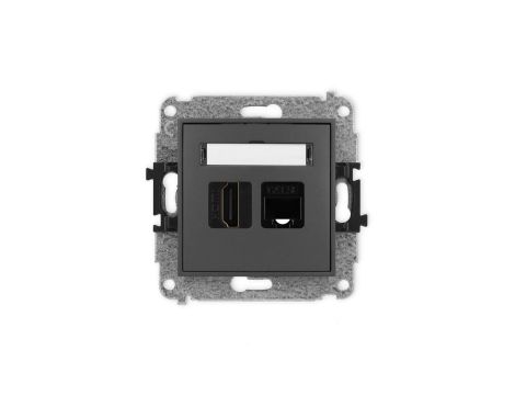 ICON Mechanizm gniazda pojedynczego HDMI 2.0 + gniazda komp. poj. 1xRJ45, kat. 5e, 8-stykowy grafitowy mat 28IGHK