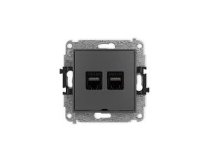ICON Mechanizm gniazda komputerowego podwójnego 2xRJ45, kat. 6A, 8-stykowy, bez pola opisowego grafitowy mat 28IGKBO-8