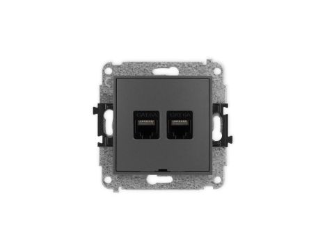 ICON Mechanizm gniazda komputerowego podwójnego 2xRJ45, kat. 6A, 8-stykowy, bez pola opisowego grafitowy mat 28IGKBO-8
