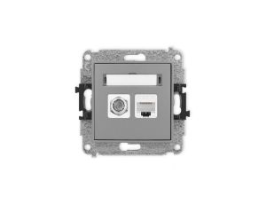 ICON Mechanizm gniazda antenowego poj. typu F (SAT) + gniazda komp. poj. 1xRJ45, kat. 6, 8-stykowy szary mat 27IGFK-3