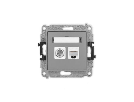 ICON Mechanizm gniazda antenowego poj. typu F (SAT) + gniazda komp. poj. 1xRJ45, kat. 6, 8-stykowy szary mat 27IGFK-3