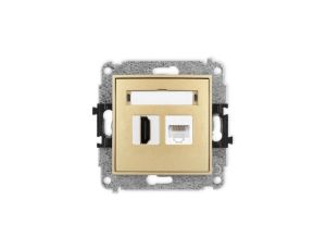 ICON Mechanizm gniazda pojedynczego HDMI 2.0 + gniazda komp. poj. 1xRJ45, kat. 5e, 8-stykowy złoty 29IGHK
