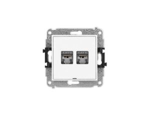 ICON Mechanizm gniazda komputerowego podwójnego 2xRJ45, kat. 6, ekranowane, 8-stykowy, bez pola opisowego biały mat 25IGKBO-6