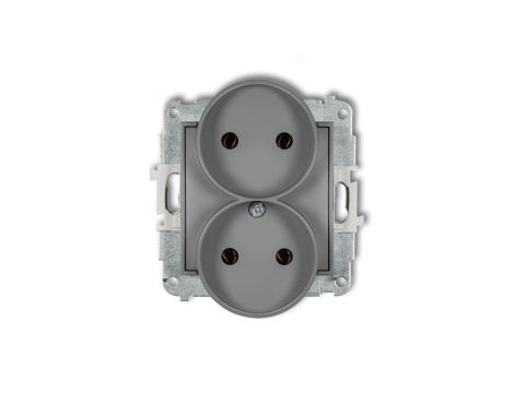 ICON Mechanizm gniazda podwójnego do ramki bez uziemienia 2x2P (bez przesłon torów prądowych) szary mat 27IGPR-2
