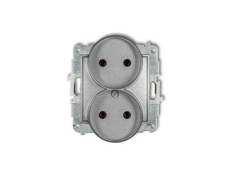 ICON Mechanizm gniazda podwójnego do ramki bez uziemienia 2x2P (bez przesłon torów prądowych) srebrny metalik 7IGPR-2