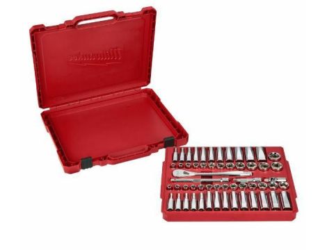 MILWAUKEE ZESTAW NASADEK Z GRZECHOTKĄ TYP METRYCZNY I CALOWY 56 szt. 3/8