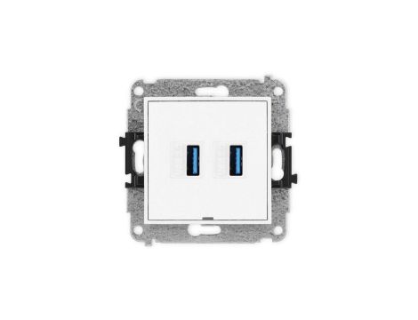 MINI Mechanizm gniazda podwójnego 2xUSB A-A 3.0, bez pola opisowego biały mat 25MGUSBBO-6
