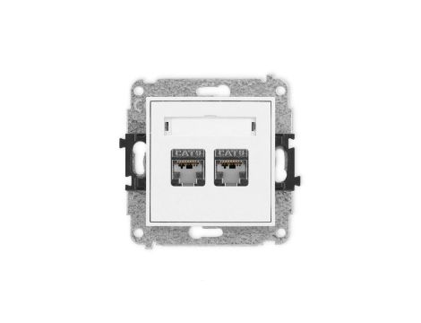 MINI Mechanizm gniazda komputerowego podwójnego 2xRJ45, kat. 6, ekranowane, 8-stykowy biały mat 25MGK-6