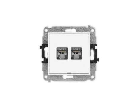 MINI Mechanizm gniazda komputerowego podwójnego 2xRJ45, kat. 6, ekranowane, 8-stykowy, bez pola opisowego biały mat 25MGKBO-6