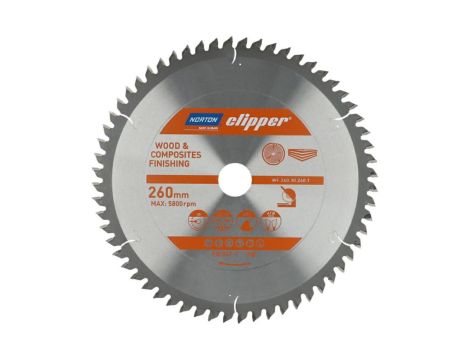NORTON PIŁA TARCZOWA 260mm x 30mm x 60z DREWNO I KOMPOZYTY ATB Neg (2,6 / 1,8)
