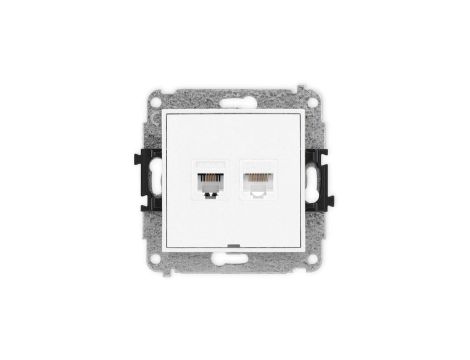 MINI Mechanizm gniazda telefonicznego pojedynczego 1xRJ11 + komputerowego pojedynczego 1xRJ45, kat. 5e, 8-stykowy, beznarzędziow