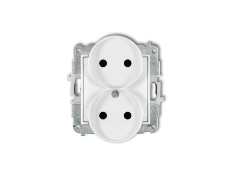 MINI Mechanizm gniazda podwójnego do ramki bez uziemienia 2x2P (przesłony torów prądowych) biały mat 25MGPR-2p