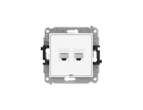 MINI Mechanizm gniazda komputerowego podwójnego 2xRJ45, kat. 6, 8-stykowy, bez pola opisowego biały mat 25MGKBO-4
