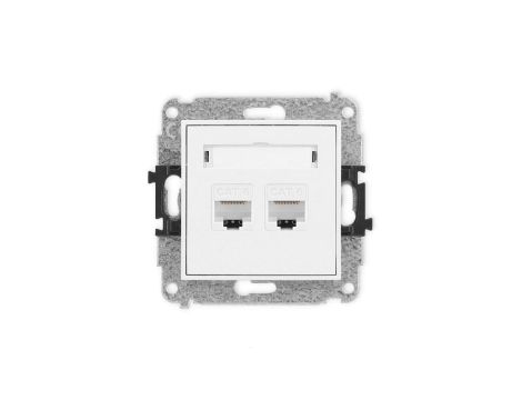 MINI Mechanizm gniazda komputerowego podwójnego 2xRJ45, kat. 6, 8-stykowy biały mat 25MGK-4