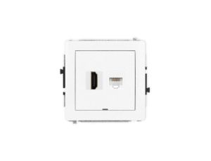 DECO Mechanizm gniazda pojedynczego HDMI 2.0 + gniazda komp. poj. 1xRJ45, kat. 5e, 8-stykowy, bez pola opisowego, biały mat 25DG