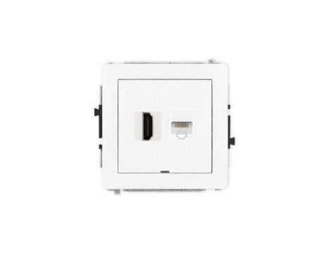 DECO Mechanizm gniazda pojedynczego HDMI 2.0 + gniazda komp. poj. 1xRJ45, kat. 5e, 8-stykowy, bez pola opisowego, biały mat 25DG