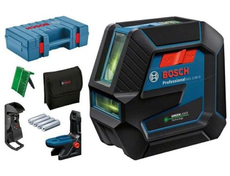BOSCH LASER KRZYŻOWY GCL 2-50 G ZIELONY +UCHWYT RM 10 +ZACISK DK 10 WALIZKA 0601066M02