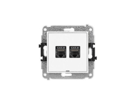MINI Mechanizm gniazda komputerowego podwójnego 2xRJ45, kat. 8, ekranowane, 8-stykowy, bez pola opisowego biały mat 25MGKBO-12