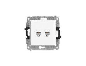 MINI Mechanizm gniazda telefonicznego podwójnego 2xRJ11, 4-stykowy, beznarzędziowe, bez pola opisowego biały mat 25MGTBO-2