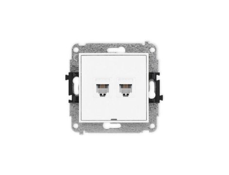 MINI Mechanizm gniazda telefonicznego podwójnego 2xRJ11, 4-stykowy, beznarzędziowe, bez pola opisowego biały mat 25MGTBO-2