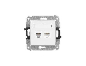 MINI Mechanizm gniazda telefonicznego pojedynczego 1xRJ11 + komputerowego pojedynczego 1xRJ45, kat. 5e, 8-stykowy, beznarzędziow
