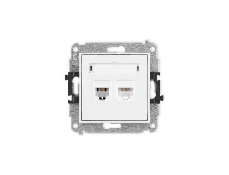 MINI Mechanizm gniazda telefonicznego pojedynczego 1xRJ11 + komputerowego pojedynczego 1xRJ45, kat. 5e, 8-stykowy, beznarzędziow