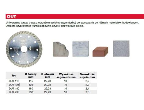 MILWAUKEE TARCZA DIAMENTOWA DUT TURBO  180 x 22,2mm - 2