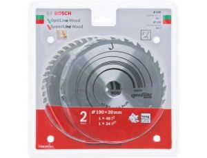 BOSCH PIŁA TARCZOWA DWUPAK OPTILINE WOOD 190x2,6/1,6x30x48z + SPEEDLINE WOOD 190x2,4/1,8x30x24z %%% 2608644654
