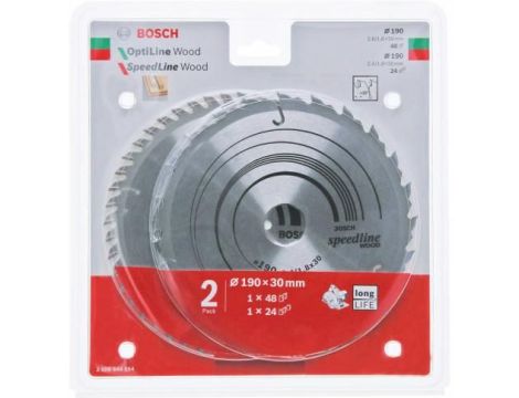 BOSCH PIŁA TARCZOWA DWUPAK OPTILINE WOOD 190x2,6/1,6x30x48z + SPEEDLINE WOOD 190x2,4/1,8x30x24z %%% 2608644654