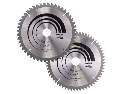 BOSCH PIŁA TARCZOWA DWUPAK OPTILINE WOOD 216x2,0/1,4x30x48z + MULTI MATERIAL 216x2,5/1,8x30x80z %%% 2608644658