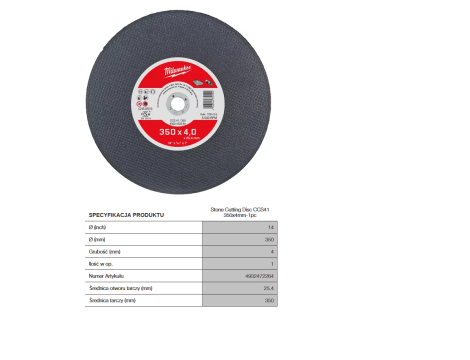 MILWAUKEE TARCZA DO KAMIENIA 41/350x4,0mm  25,4mm PRO+ - 2