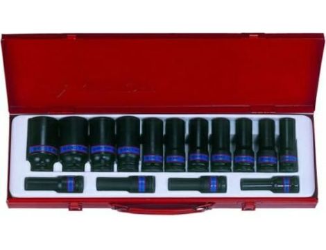 KING TONY KOMPLET NASADEK UDAROWYCH DŁUGICH 12 KĄTNYCH  1/2"15cz. 10-32mm