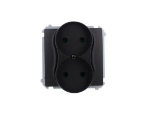 Simon Basic Gniazdo wtyczkowe podwójne bez uziemienia (moduł),16A, 250V, zaciski śrubowe czarny BMG2M.01/49