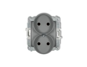 ICON Mechanizm gniazda podwójnego do ramki bez uziemienia 2x2P (przesłony torów prądowych) szary mat 27IGPR-2p