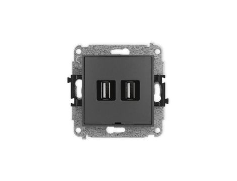 ICON Mechanizm gniazda podwójnego 2xUSB A-A 2.0, bez pola opisowego grafitowy mat 28IGUSBBO-2