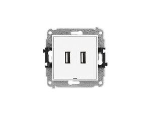 ICON Mechanizm gniazda podwójnego 2xUSB A-A 2.0, bez pola opisowego biały IGUSBBO-2