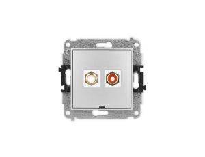 ICON Mechanizm gniazda podwójnego RCA, bez pola opisowego (typu cinch - biały i czerwony, pozłacany) srebrny metalik 7IGRCABO-2