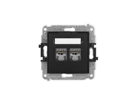 ICON Mechanizm gniazda komputerowego podwójnego 2xRJ45, kat. 6, ekranowane, 8-stykowy czarny mat 12IGK-6