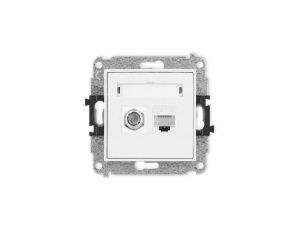 ICON Mechanizm gniazda antenowego poj. typu F (SAT) + gniazda komp. poj. 1xRJ45, kat. 6, 8-stykowy biały mat 25IGFK-3