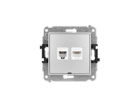 ICON Mechanizm gniazda telefonicznego 1xRJ11 + komp. 1xRJ45, kat. 5e, 8-styk, beznarzędziowe, bez opisu srebrny metalik 7IGTKBO