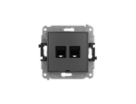 ICON Mechanizm gniazda komputerowego podwójnego 2xRJ45, kat. 5e, 8-stykowy, bez pola opisowego grafitowy mat 28IGKBO-2