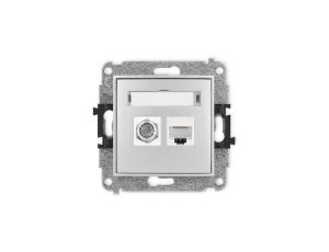 ICON Mechanizm gniazda antenowego poj. typu F (SAT) + gniazda komp. poj. 1xRJ45, kat. 6, 8-stykowy srebrny metalik 7IGFK-3